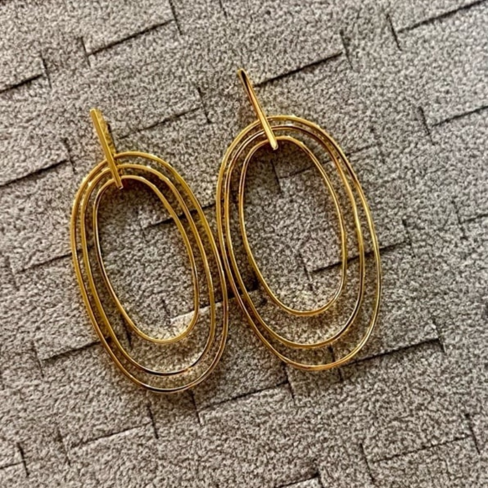 Large Gold Dangle Statement Earrings. Layered Gol… - image 2